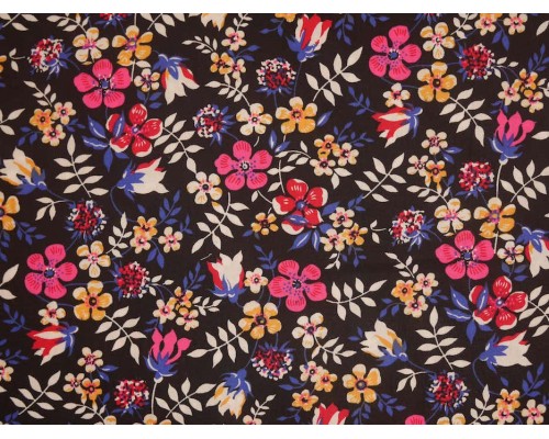 Printed Cotton Poplin Fabric - Black Forest Flowers